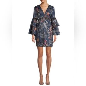 Alexia Admor Amy Navy Floral/Paisley Bell Sleeve Dress Womens Size 14.